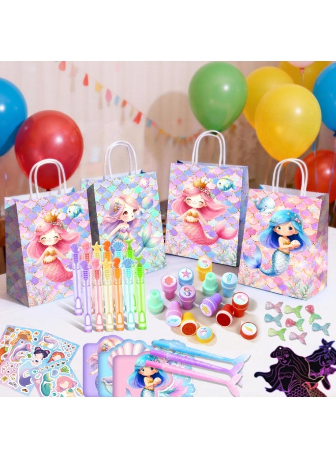 FRUITFUL PARTY Mermaid Party Favors for 12 Guests, 108pcs Mermaid Birthday Party Favor Set with Gift Bags, Stickers, Tattoos, Mini Notebooks, Bubble Wands, Pens, Scratch Art & Seals – Mermaid Theme Party Decoration Supplies - Image 4